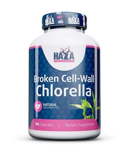 Haya Labs Broken Cell Wall Chlorella (Chlorelė) 100kaps.