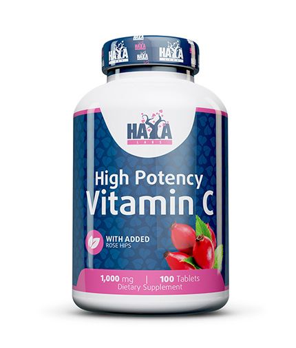 Haya Labs High Potency Vitamin C with Rose Hips 100 tab. (Vitaminas C su paprastuoju erškėčiu)