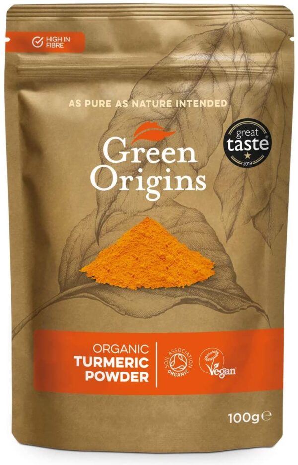 Green Origins Organic Turmeric Powder (ciberžolės milteliai) 100 g.
