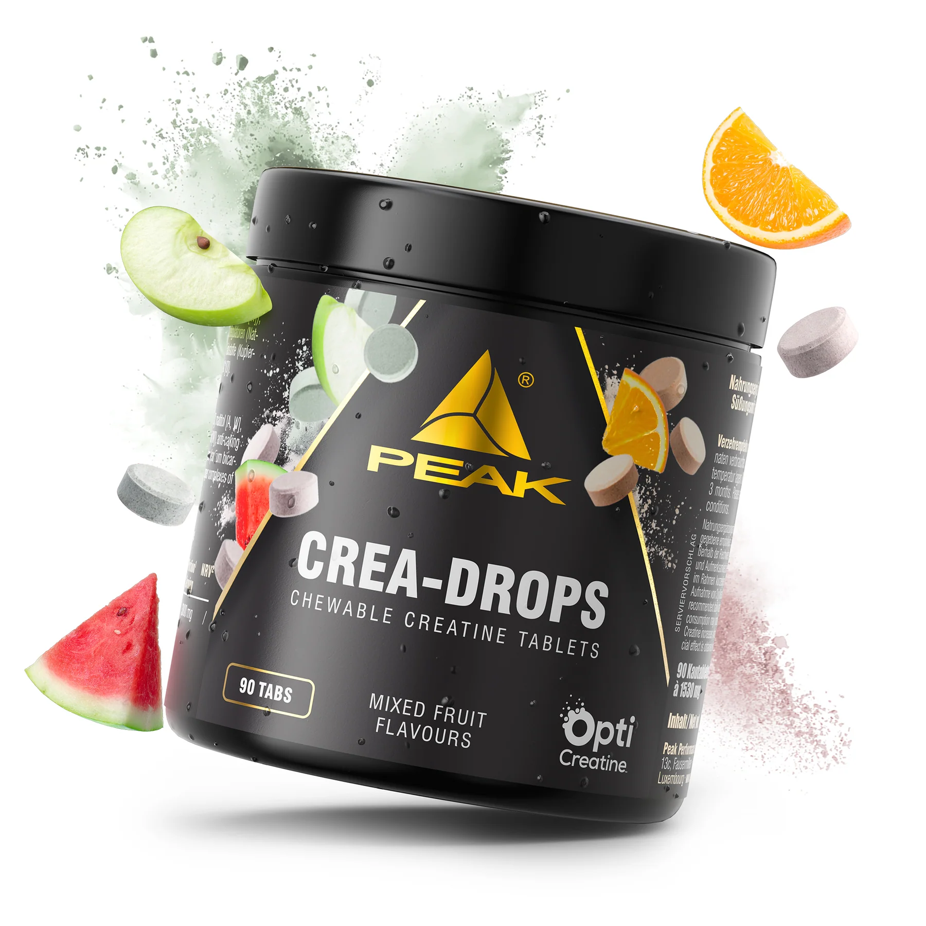 Peak Crea – Drops 90 tabl. kramtomas kreatinas, kreatino tabletės